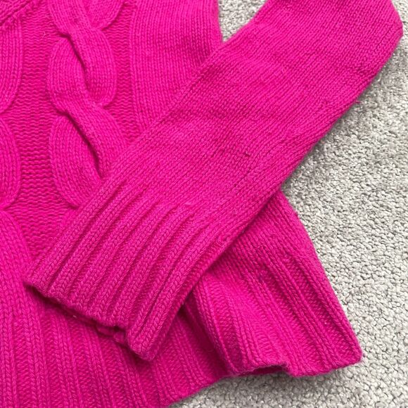 J. Crew Wool Cashmere Cable Knit Sweater Womens Small Hot Pink V-Neck Pullover - Picture 10 of 14